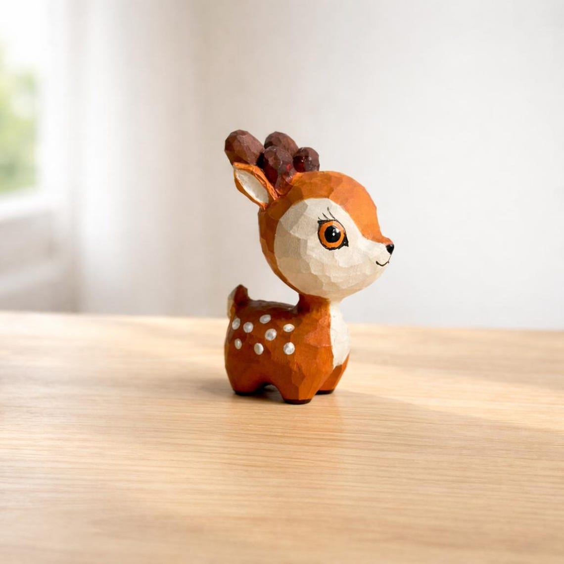 Wooden Deer Figurine Desk Decor, Small Animal Tabletop Display